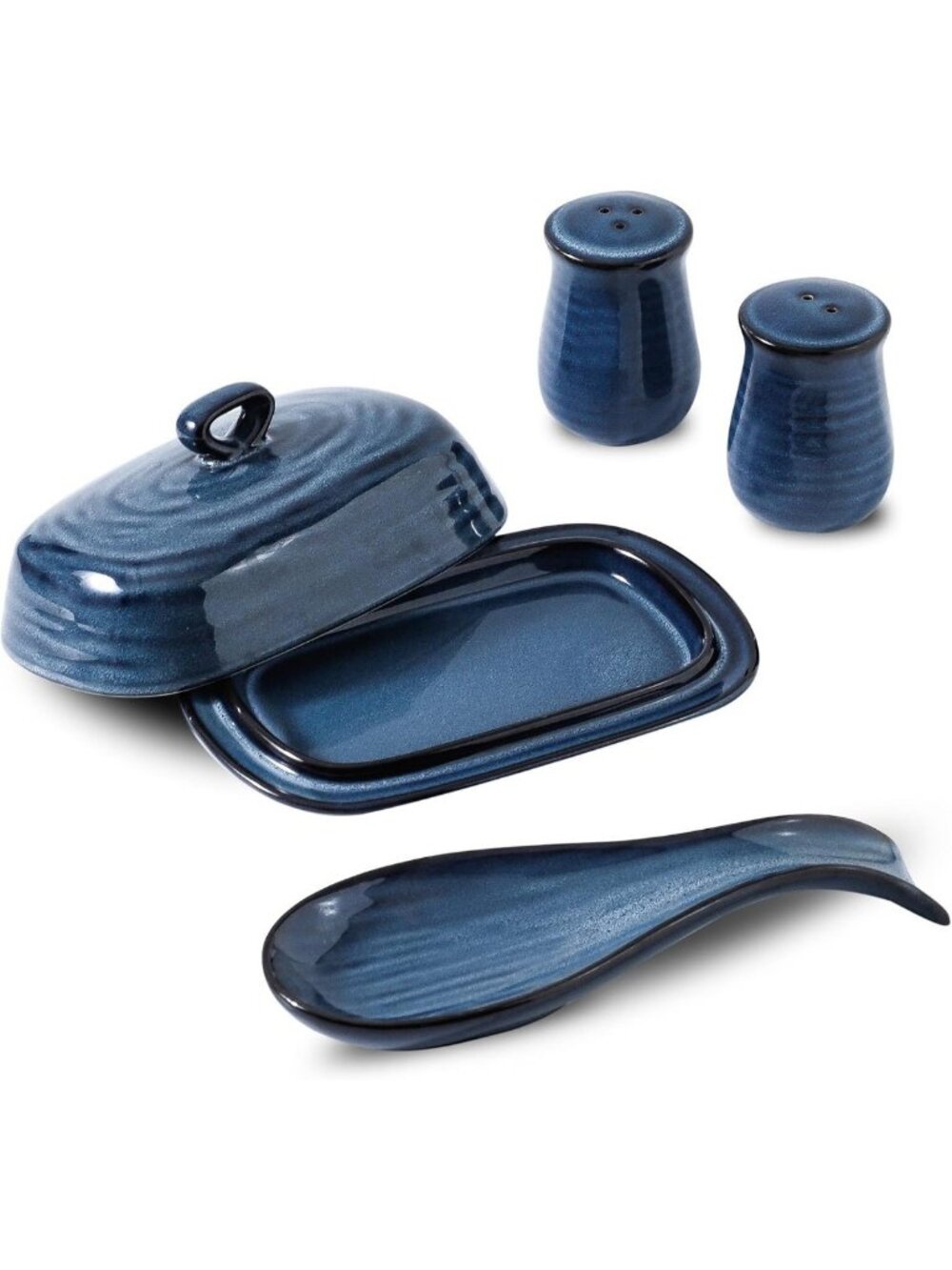 Ceramic Butter Dish Set with Lid, Spoon Rest & Salt Pepper Shakers - Kitchen